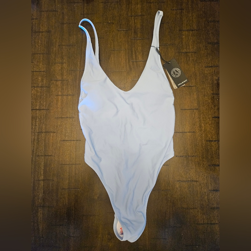 Elegant Light Blue One-Piece Swimsuit